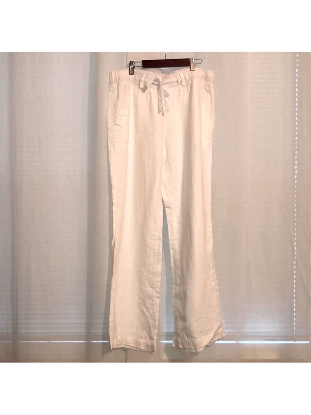 Tommy Hilfiger 10 White Linen Light Wide Leg Four Pocket Drawstring Pants